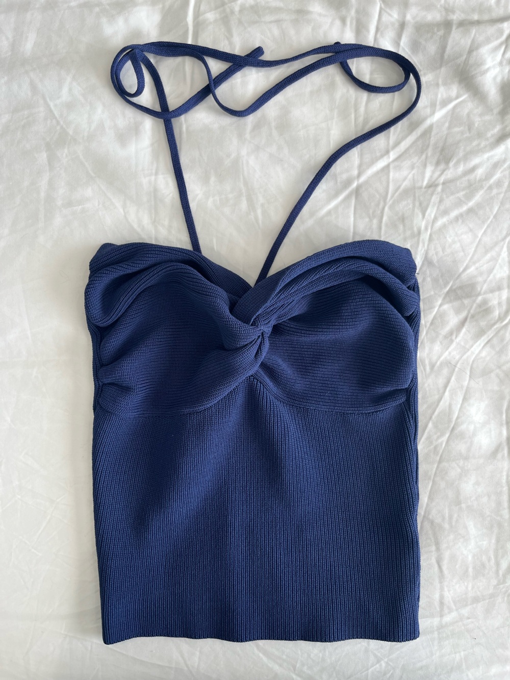 Topshop Navy Twist Front Halter Tube Top